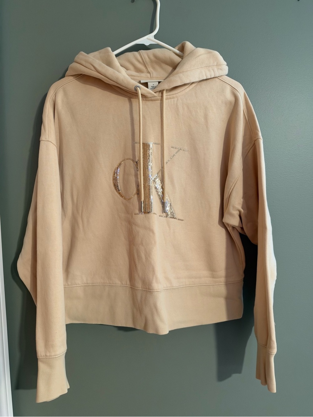Calvin Klein tan hoodie with sequence logo